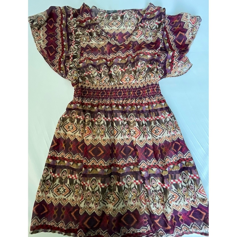 Lily Rose Dress Womens Med Multicolor V Neck Geomectric Boho Lined Stretch Top